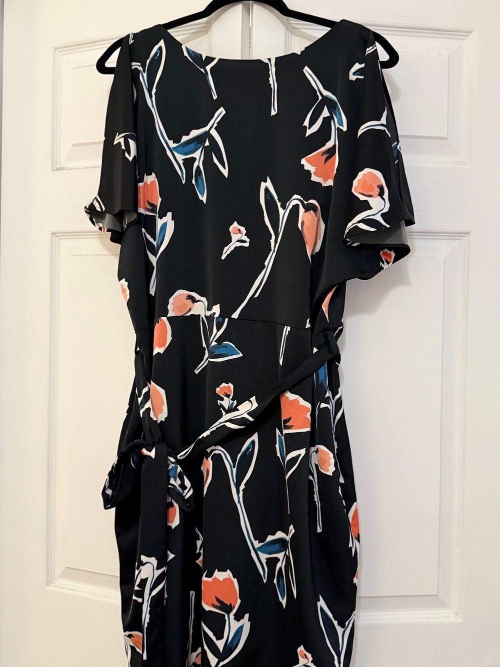 Ralph Lauren Black Midi Dress with Coral and Blue Floral Print